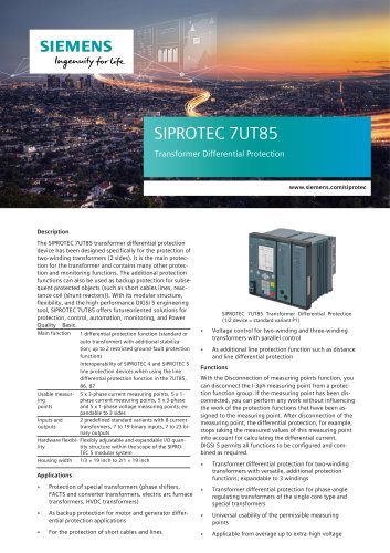 SIPROTEC 7UT85 Transformer Differential Protection