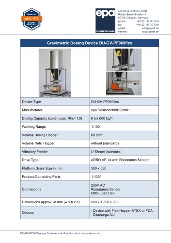 Gravimetric Dosing Device DU-GV-PF060flex