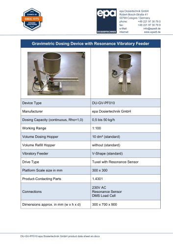 Gravimetric Dosing Device with Resonance Vibratory Feeder