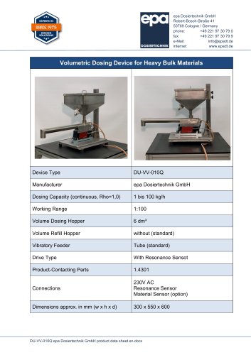 Volumetric Dosing Device for Heavy Bulk Materials