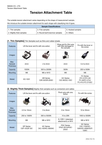 Tension attachment comparison table