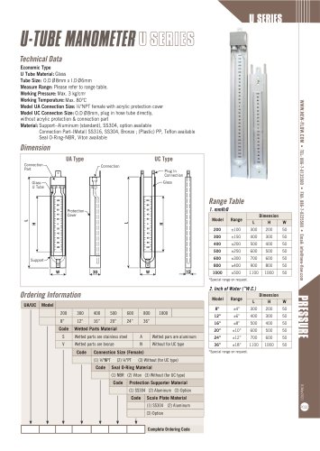 U-Tube Manometer - U series