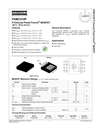 FDMC510P 20V P-Channel PowerTrench® MOSFET 