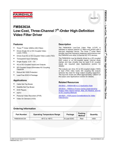 FMS6363A  Low Cost Three-Channel HD Video FIlter Driver