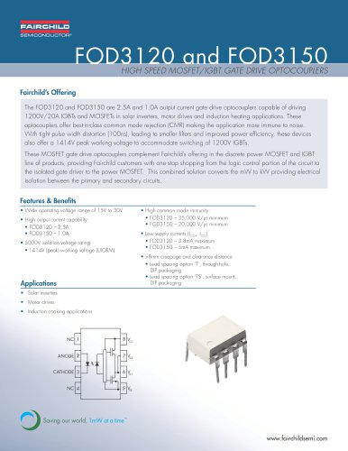 FOD3120 and FOD3150 High Speed MOSFET/IGBT Gate Drive Optocouplers