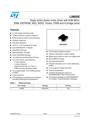 September 2013                                                              Rev 3                                                                             1/125 1 L9805E Super smart power motor driver with 8-Bit MCU