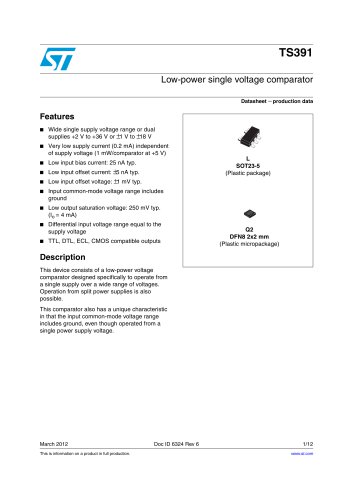 TS391 Low power, single voltage comparator