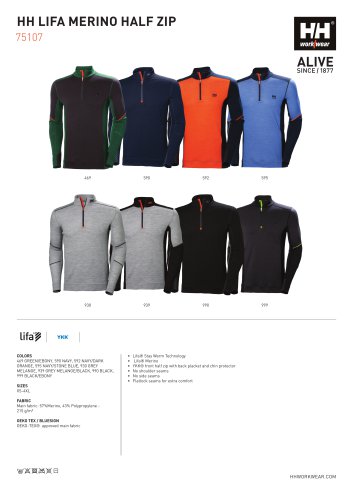 HH LIFA MERINO HALF ZIP 75107