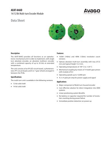 AEAT-84AD-LBSF0 High Temp Multiturn Absolute Encoder Module, 14-bit