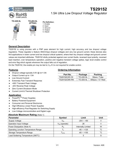 TS29152CM5 Power Management Ics-Linear Voltage Regulator- Ultra Low Dropout Voltage Regulator