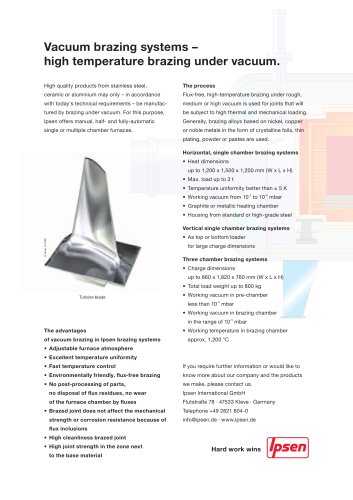 Vacuum brazing systems - High temperature brazing under vacuum