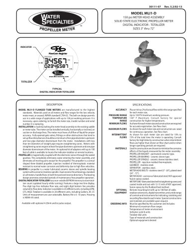 MLI1-D 3"-72" Meter Head Assembly 150 psi