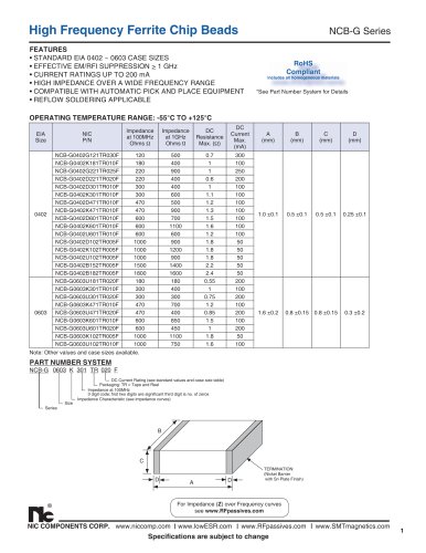 High Frequency Ferrite Chip Beads NCB-G Series