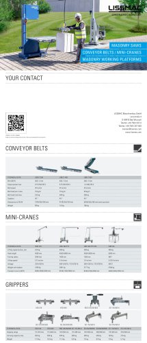 Scies sur table, plateformes de travail, minigrues, convoyeurs catalogue