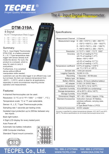 Digital temperature data logger K J E T thermocouple recorder  Tecpel DTM-319A