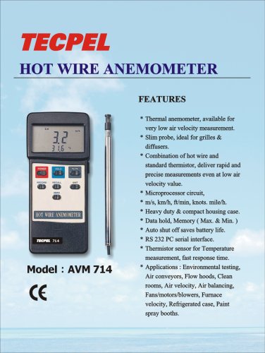 Hot Wire Anemometer, Wind speed, air flow, temperature  measurement  