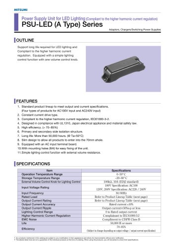 PSU-LED (A Type) Series Power Supply Unit for LED Lighting (Compliant to the higher harmonic current regulation)