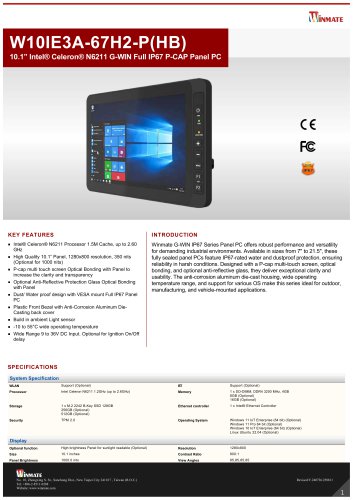 10.1&rdquo; Intel&reg; Celeron&reg; N6211 G-WIN Full IP67 P-CAP Panel PC W10IE3A-67H2-P(HB)