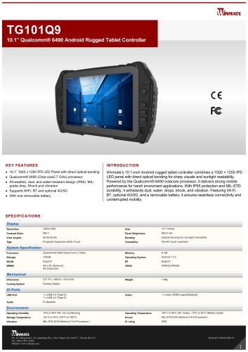 10.1&rdquo; Qualcomm&reg; 6490 Android Rugged Tablet Controller TG101Q9