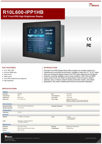 10.4" Front IP65 High Brightness Display  R10L600-IPP1HB 