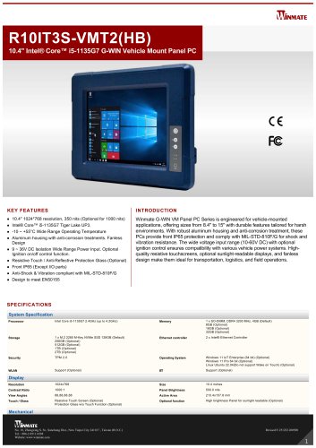 10.4" Intel&reg; Core&trade; i5-1135G7 G-WIN Vehicle Mount Panel PC R10IT3S-VMT2(HB)