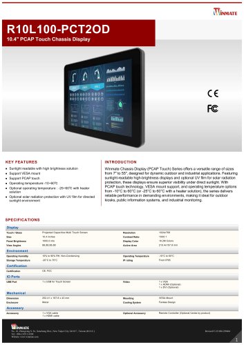 10.4" PCAP Touch Chassis Display R10L100-PCT2OD