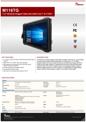 11.6" Windows Rugged Tablet with Intel&reg; Core&trade; i5-1135G7 M116TG