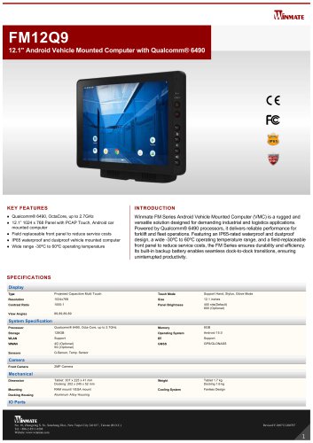 12.1" Android Vehicle Mounted Computer with Qualcomm&reg; 6490 FM12Q9