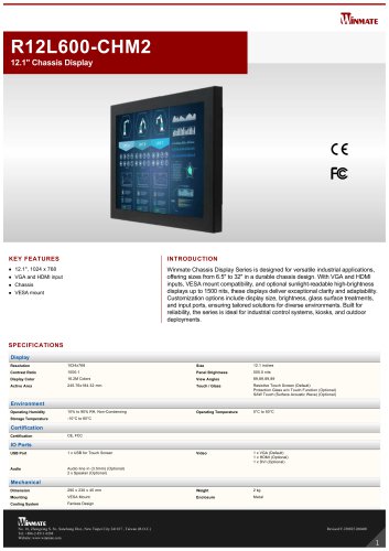12.1" Chassis Display R12L600-CHM2