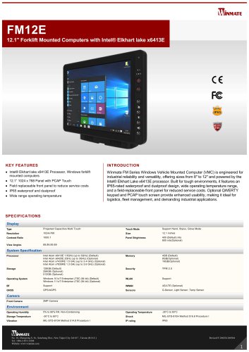 12.1" Forklift Mounted Computers with Intel&reg; Elkhart lake x6413E FM12E