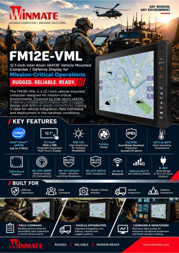 12.1" Intel Atom&reg; x6413E Vehicle Mounted Computer Defence Panel PC FM12E-VML