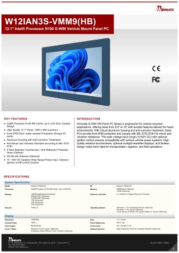 12.1" Intel&reg; Processor N100 G-WIN Vehicle Mount Panel PC W12IAN3S-VMM9(HB)