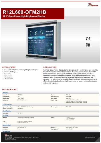 12.1&rdquo; Open Frame High Brightness Display R12L600-OFM2HB