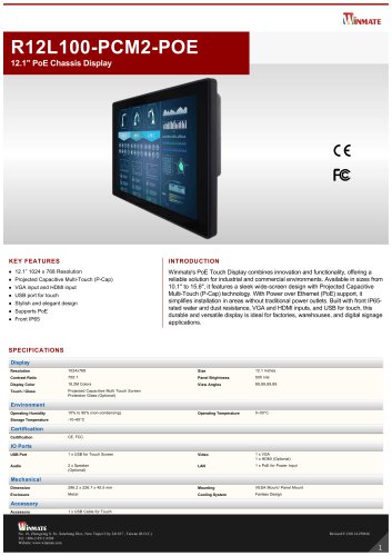 12.1" PoE Chassis Display R12L100PCM2POE