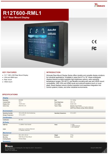 12.1" Rear Mount Display R12T600-RML1