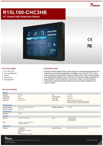 15" Chassis High Brightness Display R15L100-CHC3HB