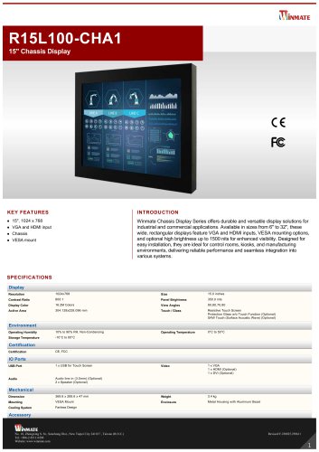 15" Chassis Industrial Touchscreens R15L100-CHA1