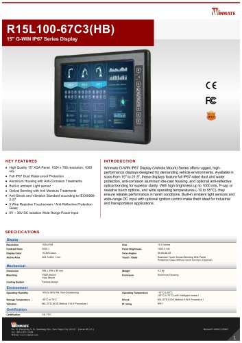 15" G-WIN IP67 Series Display R15L100-67C3(HB)