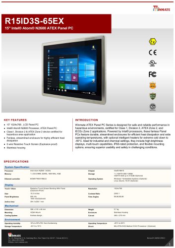 15" Intel&reg; Atom&reg; N2600 ATEX Panel PC R15ID3S-65EX