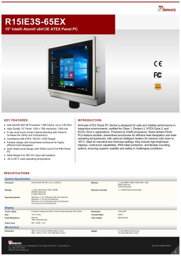 15" Intel&reg; Atom&reg; x6413E ATEX Panel PC R15IE3S-65EX