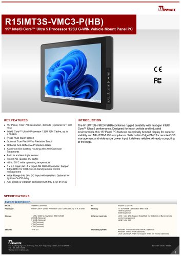15" Intel&reg; Core&trade; Ultra 5 Processor 125U G-WIN Vehicle Mount Panel PC R15IMT3S-VMC3-P(HB)