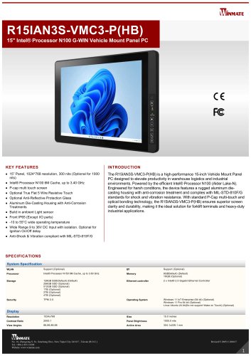 15" Intel&reg; Processor N100 G-WIN Vehicle Mount Panel PC R15IAN3S-VMC3-P(HB)