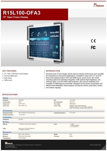 15&rdquo; Open Frame Display R15L100-OFA3