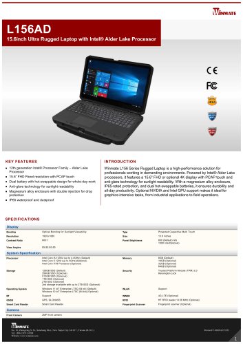 15.6inch Ultra Rugged Laptop with Intel&reg; Alder Lake Processor L156AD