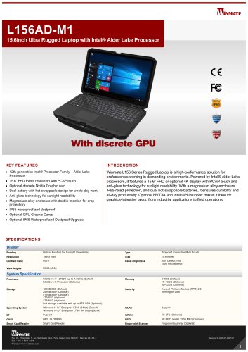 15.6inch Ultra Rugged Laptop with Intel&reg; Alder Lake Processor L156AD-M1