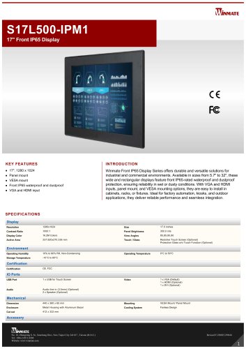 17" Front IP65 Display  S17L500-IPM1 