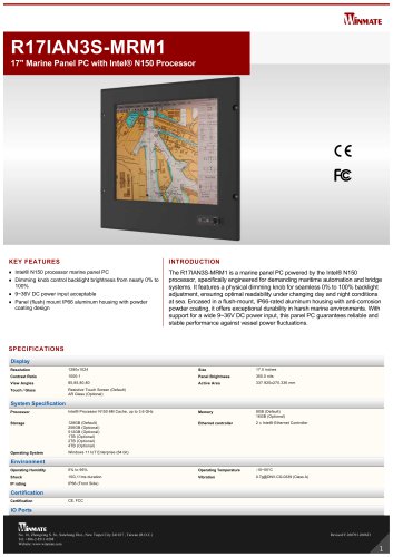 17" Marine Panel PC with Intel&reg; N150 Processor R17IAN3S-MRM1