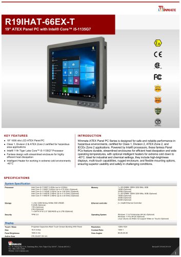 19" ATEX Panel PC with Intel&reg; Core&trade; i5-1135G7 R19IHAT-66EX-T