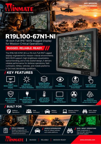 19" G-WIN Full IP67 NVIS Display R19L100-67N1-NI