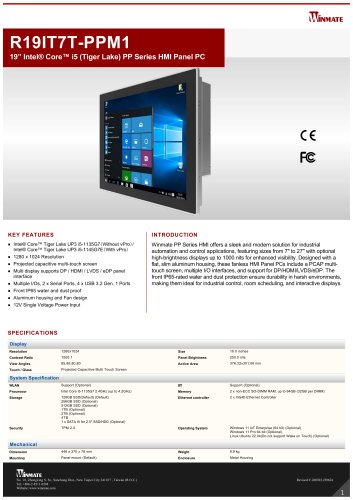 19&rdquo; Intel&reg; Core&trade; i5 (Tiger Lake) PP Series HMI Panel PC R19IT7T-PPM1